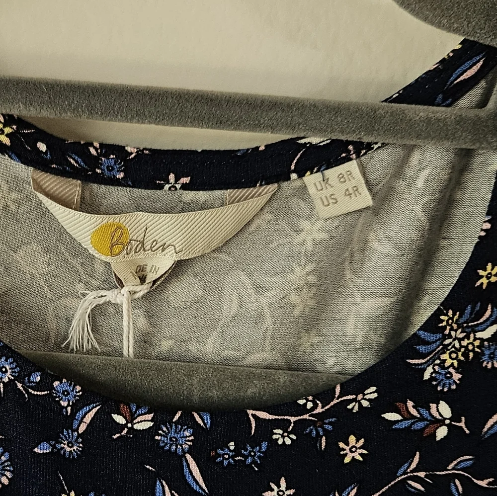 Boden Navy Ditzy Floral Longsleeve Midi Dress, NWT Size 4 Tie Waist Springy - Picture 3 of 10